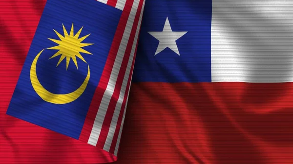 智利和马来西亚实用国旗面料3D插图 — 图库照片
