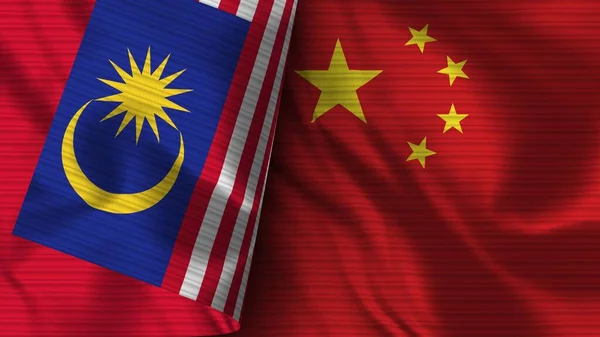 China Malaysia Realistic Flag Fabric Texture Illustration — 스톡 사진