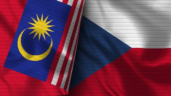 Tjeckien Och Malaysia Realistiska Flaggväv Textur Illustration — Stockfoto