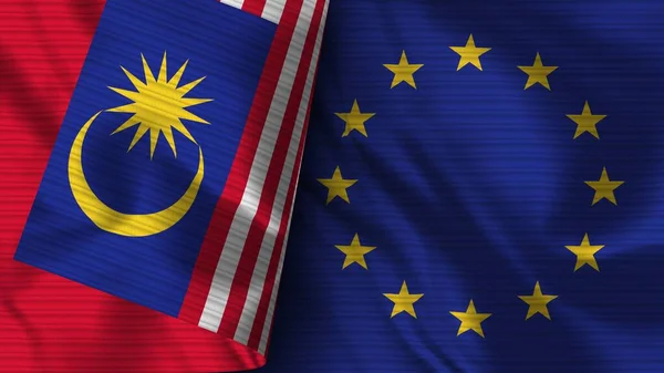 European Union Malaysia Realistic Flag Fabric Texture Illustration — 스톡 사진