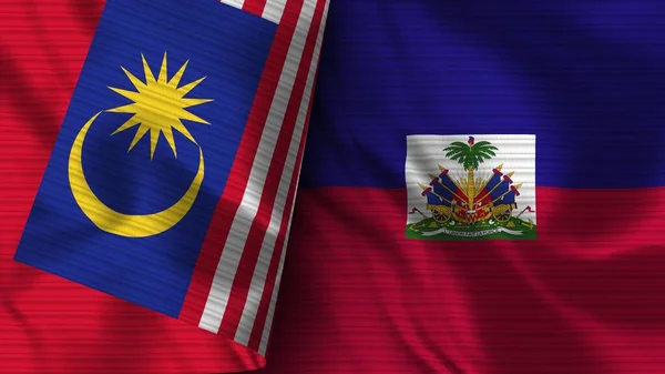 Haiti Malaysia Realistic Flag Fabric Texture Illustration — Stock Photo, Image