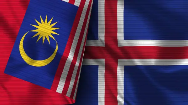 アイスランドとマレーシア リアルな旗布テクスチャ3Dイラスト — ストック写真