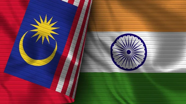 India Malaysia Realistic Flag Fabric Texture Illustration — 스톡 사진