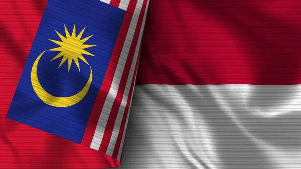 Indonesia Malesia Bandiera Realistica Tessuto Texture Illustrazione — Foto Stock