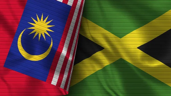 Jamajka Malezja Realistyczna Flaga Tekstura Tkaniny Ilustracja — Zdjęcie stockowe