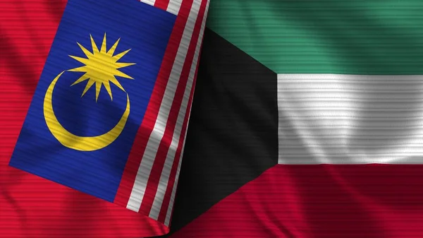 Kuvajt Malajsie Realistické Vlajky Textilní Textura Ilustrace — Stock fotografie