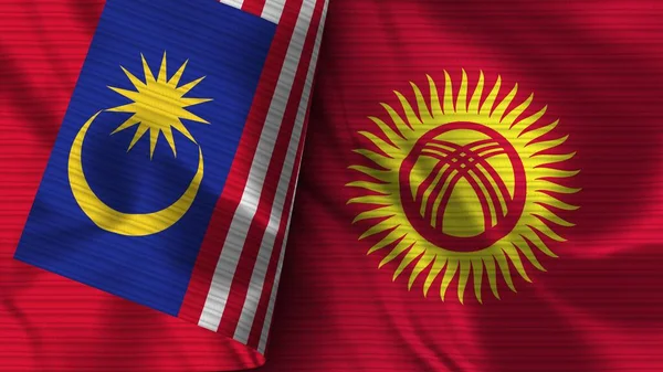 Kyrgyzstan Malaysia Realistic Flag Fabric Texture Illustration — 스톡 사진