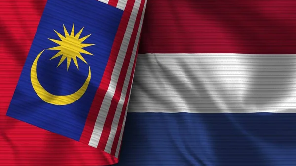 Netherlands Malaysia Realistic Flag Fabric Texture Illustration — 스톡 사진