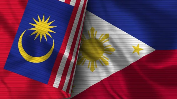 Philippinen Und Malaysia Realistische Flaggen Textur Illustration — Stockfoto