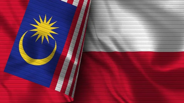 Polônia Malásia Realista Bandeira Tecido Textura Ilustração — Fotografia de Stock
