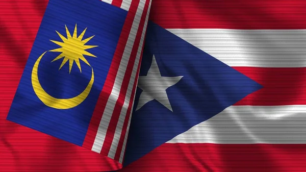 Puerto Rico Malaysia Realistic Flag Fabric Texture Illustration — 스톡 사진