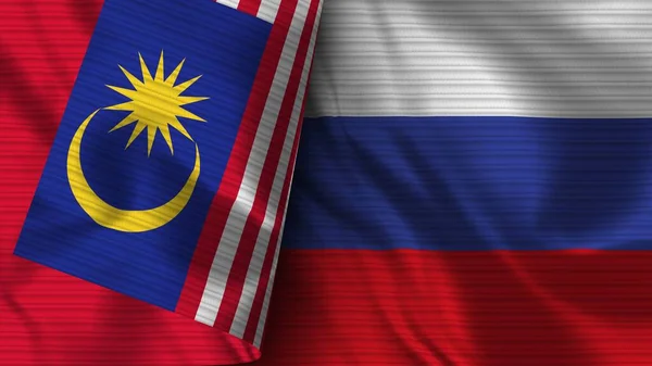 Russia Malaysia Realistic Flag Fabric Texture Illustration — 스톡 사진