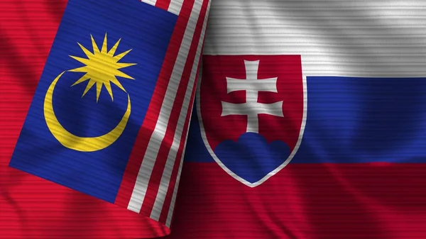 Słowacja Malezja Rzeczywista Flaga Tekstura Tkaniny Ilustracja — Zdjęcie stockowe