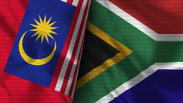 Südafrika Und Malaysia Realistische Flaggengewebe Textur Illustration — Stockfoto