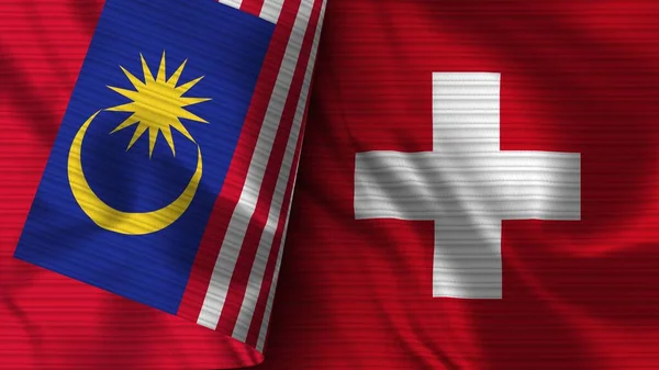 스위스와 말레이시아 Realistic Flag Fabric Texture Illustration — 스톡 사진