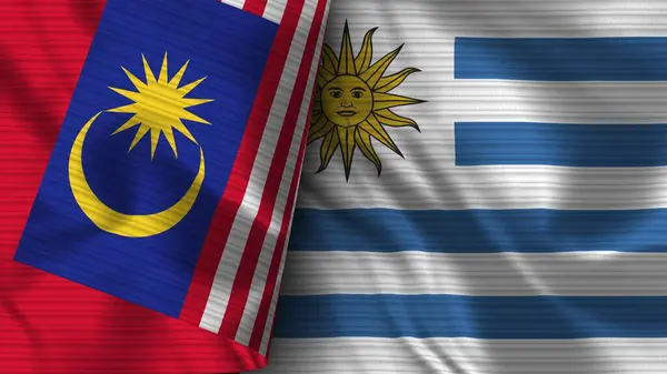 Uruguay Maleisië Realistische Vlag Stof Textuur Illustratie — Stockfoto