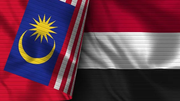 Yemen Malaysia Realistic Flag Fabric Texture Illustration — 스톡 사진