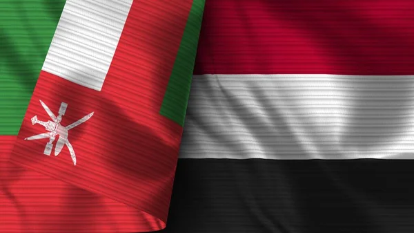 Iêmen Omã Realista Bandeira Tecido Textura Ilustração — Fotografia de Stock