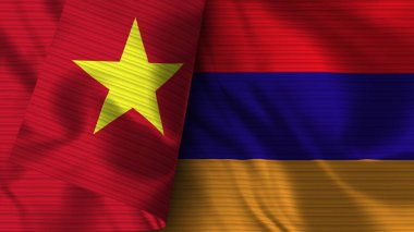 Ermenistan ve Vietnam Gerçekçi Bayrak Kumaşı Dokusu 3D Görüntü