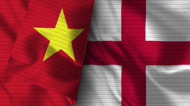 İngiltere ve Vietnam Gerçekçi Bayrak Kumaş Dokusu 3D Görüntü