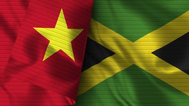 Jamaika ve Vietnam Gerçekçi Bayrak Kumaşı Dokusu 3D Görüntü