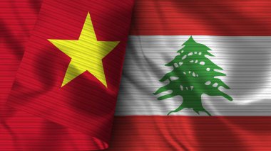Lübnan ve Vietnam Gerçekçi Bayrak Kumaşı Dokusu 3D Görüntü