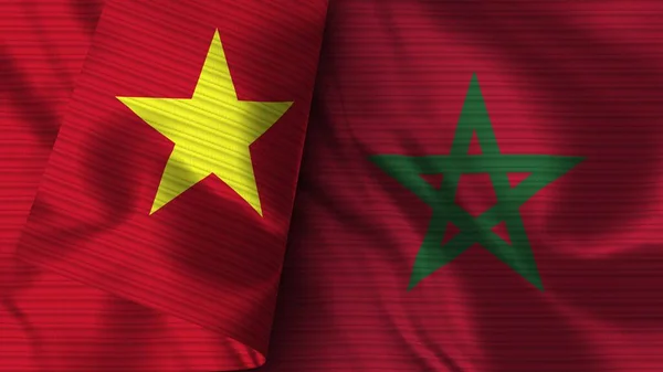 Morocco Vietnam Realistic Flag Fabric Texture Illustration — Stock Photo, Image
