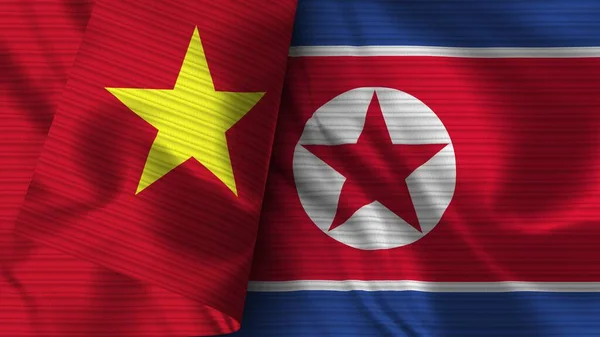 Corea Del Norte Vietnam Realistic Flag Textura Tela Ilustración —  Fotos de Stock