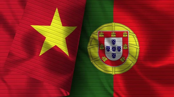 Portugal Vietnam Tela Bandera Realista Textura Ilustración — Foto de Stock