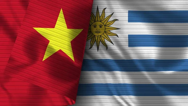 Uruguay Vietnam Realistische Vlag Stof Textuur Illustratie — Stockfoto