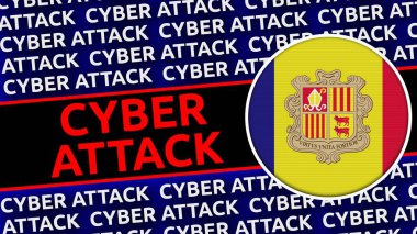 Siber Saldırı Başlıklarına sahip Andorra Dairesel Bayrağı - 3B Görüntü