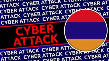 Siber Saldırı Başlıklarına sahip Ermenistan Çembersel Bayrağı - 3B Görüntü