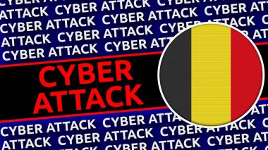 Siber Saldırı Başlıklarına sahip Belçika Dairesel Bayrağı - 3B Görüntü