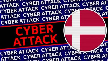 Siber Saldırı Başlıklarına sahip Danimarka Dairesel Bayrağı - 3B Görüntü