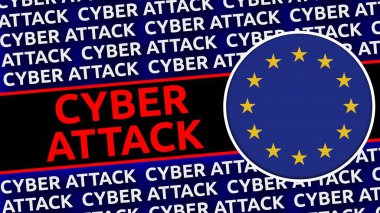 Siber Saldırı Başlıklarına sahip Avrupa Birliği Dairesel Bayrağı - 3B Görüntü