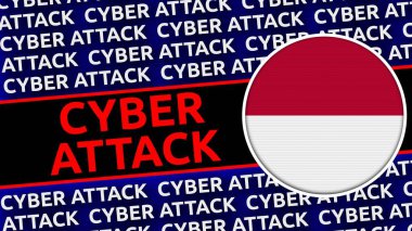 Siber Saldırı Başlıklarına sahip Endonezya Dairesel Bayrağı - 3B Görüntü