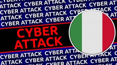 Siber Saldırı Başlıklarına sahip İtalya Dairesel Bayrağı - 3B Görüntü