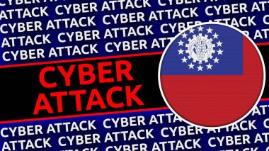 Myanmar Burma Siber Saldırı Başlıklarıyla Dairesel Bayrak - 3D Görüntü