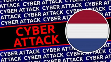 Siber Saldırı Başlıklarına sahip Hollanda Dairesel Bayrağı - 3B Görüntü