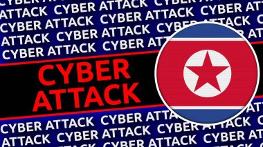 Siber Saldırı Başlıklarına sahip Kuzey Kore Dairesel Bayrağı - 3D Görüntü