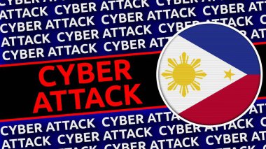 Siber Saldırı Başlıklarına sahip Filipinler Dairesel Bayrağı - 3D Görüntü