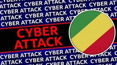 Siber Saldırı Başlıklarıyla Kongo Cumhuriyeti Dairesel Bayrağı - 3D Görüntü