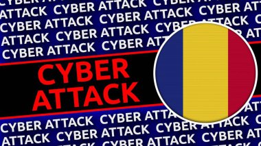 Siber Saldırı Başlıklarına sahip Romanya Dairesel Bayrağı - 3D Görüntü