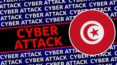 Siber Saldırı Başlıklarına sahip Tunus Dairesel Bayrağı - 3B Görüntü