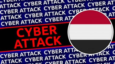 Siber Saldırı Başlıklı Yemen Dairesel Bayrağı - 3D Görüntü
