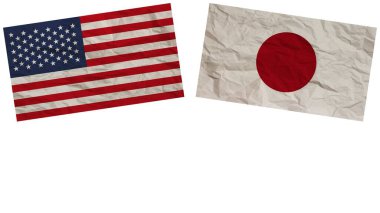 Japonya ve Amerika Birleşik Devletleri Kağıt Doku Etkisi İllüstrasyonunda Birlikte Bayraklar