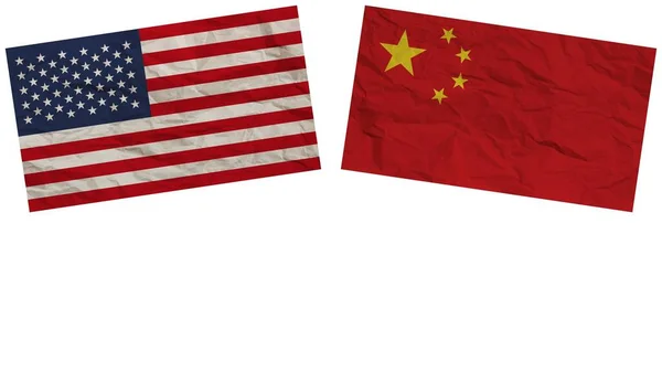 Kína Amerikai Egyesült Államok Zászlók Együtt Papír Textúra Hatás Illusztráció — Stock Fotó