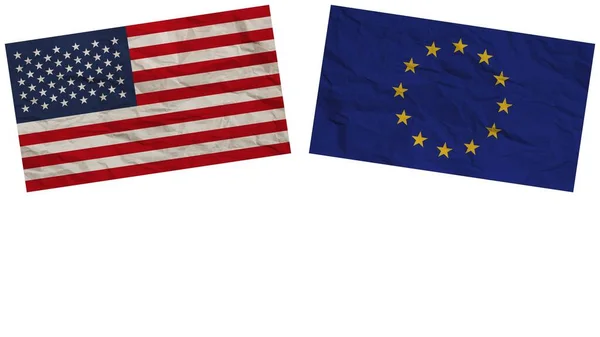 Unia Europejska Stany Zjednoczone Ameryki Flagi Razem Efekt Tekstury Papieru — Zdjęcie stockowe