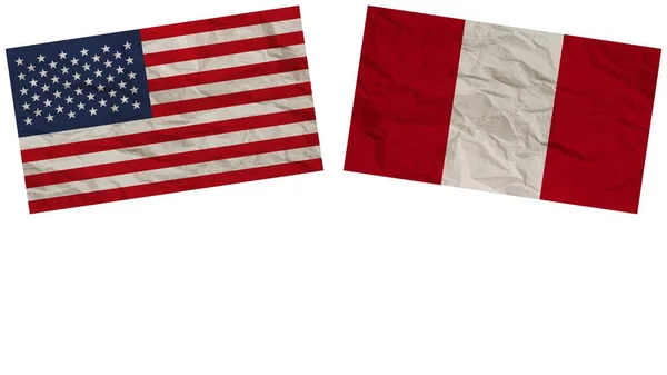 Perú Estados Unidos América Banderas Juntas Papel Textura Efecto Ilustración — Foto de Stock