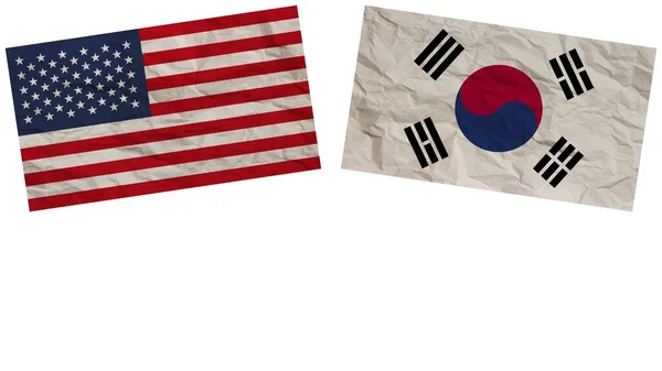 Sydkorea Och Amerikas Förenta Stater Flaggor Tillsammans Paper Texture Effect — Stockfoto